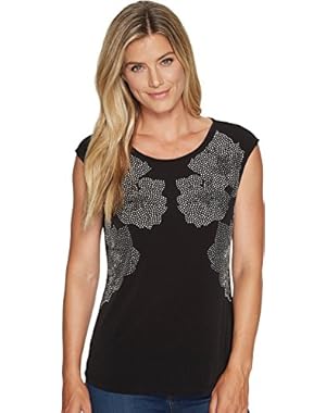 Womens Sleeveless Floral Stud Top