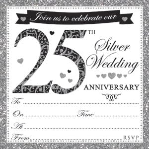 25th Silver Anniversary Invitations & Envelopes 10pk