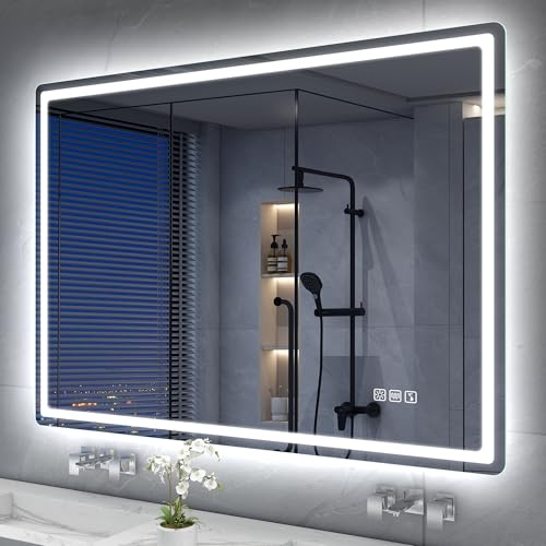 S'bagno Bluetooth-Mirror-Bathroom-with-Light-LED-100 x 70 cm, Mirror-Bathroom-LED-Anti-Fog, 3000K-6500K, Dimmable, Memory, Tempered Glass HD, IP44-Mirror-Backlit-Bathroom, Horizontal/Vertical