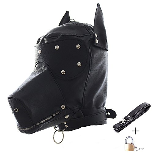 Leather Bondage Fetish Dog Mask, Black Full Face Blindfold Breathable Restraint Head Hood, Sex Toys, for Unisex Adults Couples, BDSM/LGBT Cosplay Mask (Style 3(Dog Mask))