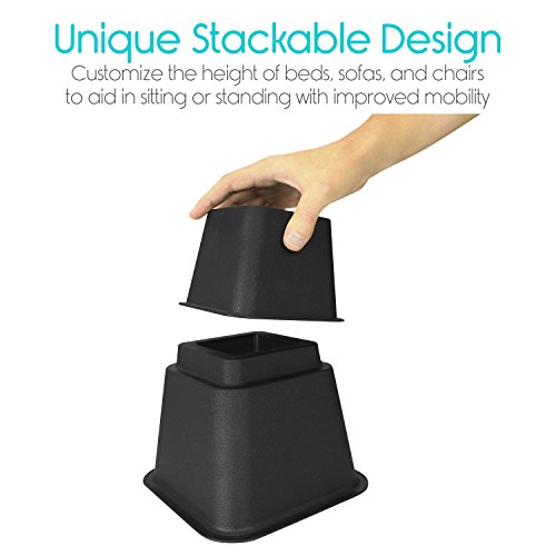 Bed Risers by Vive (5 & 3 Inch) Furniture Frame Lifter Stilts for