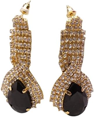 Redvive Women Jewelry Luxury Elegant Rhinestone Big Drop Earrings Vintage Earings (Black)