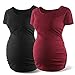 Women's Stretchy Short Sleeve Ruched Maternity Shirts Pregnancy T Shirt Top Mamma Casual Clothes Tee Mom Gift,Black/Wine Red S