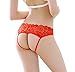 G.romtic Open Back Lace Panty Floral Lace Lingerie Underwear for Women One Size 24.4-30.7inch (Red)