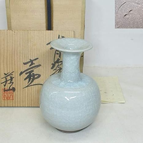 Amazon Co Jp R798美濃 荘山窯 林 荘山 作 青磁 青姿 壺 花入 花瓶 共箱 栞付き み 古商品 ホビー