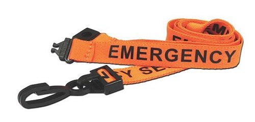 Identity-Plus: Orange Pre-Printed EMERGENCY SERVICES Lanyard with Plastic Clip and Safety Breakaway (10)