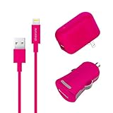 Apple Home Charger Adapter and Lightning Cable with Car Charger - 2.4 Amp Dual Charger Kit with Rapid Charge Apple Lightning to USB Cable for iPhone iPad iPod - Smart Device Multi-Charger - Pink