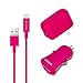 Apple Home Charger Adapter and Lightning Cable with Car Charger - 2.4 Amp Dual Charger Kit with Rapid Charge Apple Lightning to USB Cable for iPhone iPad iPod - Smart Device Multi-Charger - Pink