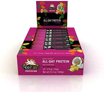 Lemon-Coconut Protein Bars. Low Sugar, Gluten Free, Soy Free, Dairy Free (Vegan), Non-GMO. With Probiotics &amp; Prebiotics for Healthy Digestion (12 Pack)