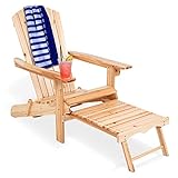 Giantex Adirondack Chair Foldable with Pull-Out Footrest, Outdoor Modern of 100% Solid Wood for Patio Decor Lawn Garden Porch Balcony, Large Wooden Folding Adirondack Chairs