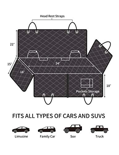 Hansprou Dog Seat Cover Car Seat Cover for Pets 100% Waterproof Scratchproof Nonslip Multi-fuction Pet Seat Cover for Back Seat with Storage Pockets 1 Dog Seat Belt 1 Extra Padded Cars Trucks SUVs