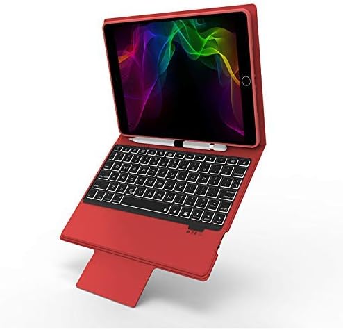 iPad 9.7'' Keyboard Folio Case Compatible with iPad 2018, 2017, Air 2 and Air 1, iPad Pro 9.7, Wireless/BT Backlit Keyboard, Slim Portable Magnetic Stand Microfiber Cover with Pencil Holder (Red)