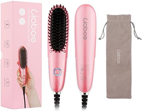 Liaboe Cobble Mini Hair Straightener Brush - Electrical Heated Brush with Auto Temperature Lock,Faster Heating and Styling Tools, Anti-Scald Straightener Comb for All Hair Types