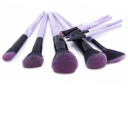 Ammiy Makeup Brushes Marble Texture Professional Makeup Brush Set Synthetic Foundation Kabuki Brushes for Blending Blush Eyeliner Face Powder Beauty Tool (9pcs, Purple, Resin Type Material Handle)