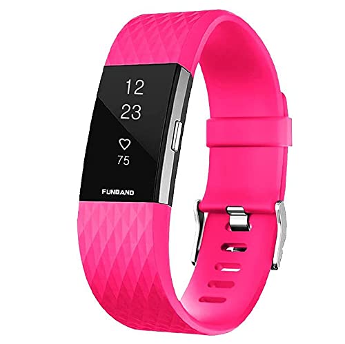FunBand Strap Compatible with Fitbit Charge 2 Strap Bands,Classic Edition Soft Silicone Sport Adjustable Replacement Accessory Bracelet Straps Compatible with Fitbit Charge 2 (1-Pack Rose)