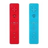 Yosikr 2 Packs Remote Wireless Controller Compatible for Nintendo wii/wii u Console - with Silicone Case and Wrist Strap (Red and Blue)