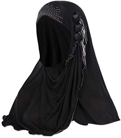 Women's Headbanda Muslim Islamic Solid Crystal Hem Flower Hijab Cap Head Scarf Shawl Turban Headbands