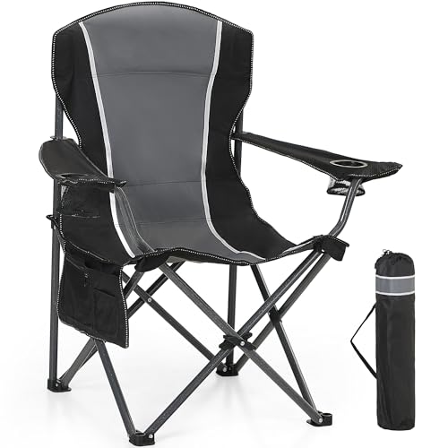 HIGH POINT SPORTS Folding Camping Chair, 160 kg, Portable Folding Camping Chair, Oversized Folding Chair, Outdoor and Indoor, Camping Chair, Fishing Chair, Black-Grey