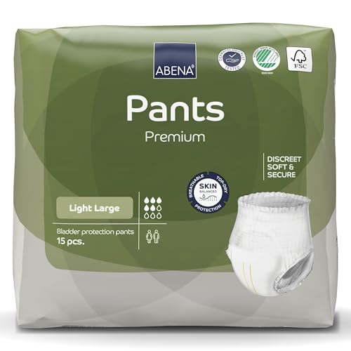 Abena Incontinence Pants Light, Eco-Labelled Incontinence Pants for Men & Women, Comfortable, Protective & Discreet, Fast Absorption, Sustainable Incontinence Pads - L0, 900ml, 40-56" Waist, 15PK
