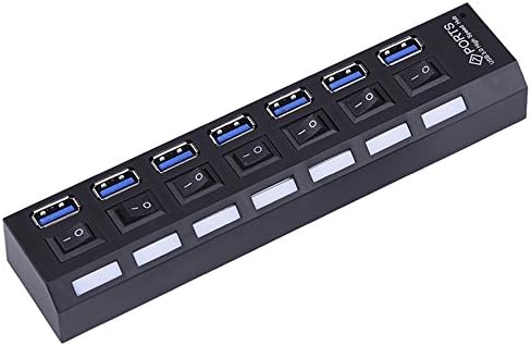 Windyoung 7-Port USB 3.0 Data Hub High-speed Data Transfer Ports Splitter with ON/OFF Switches and LEDs