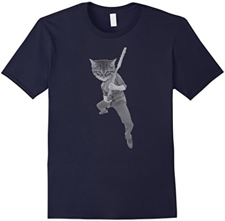 Men's Cat playing guitar, funny kitten t-shirt design XL Navy