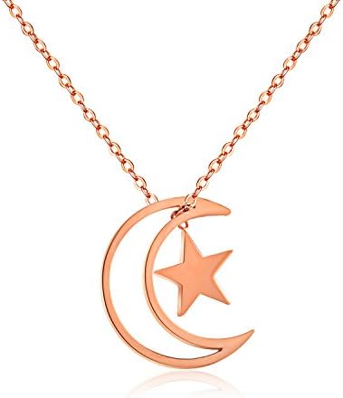 Filigree"Moon and Star"Fashion Jewelry Pendant Necklace, Made with Rose Gold Stainless Steel