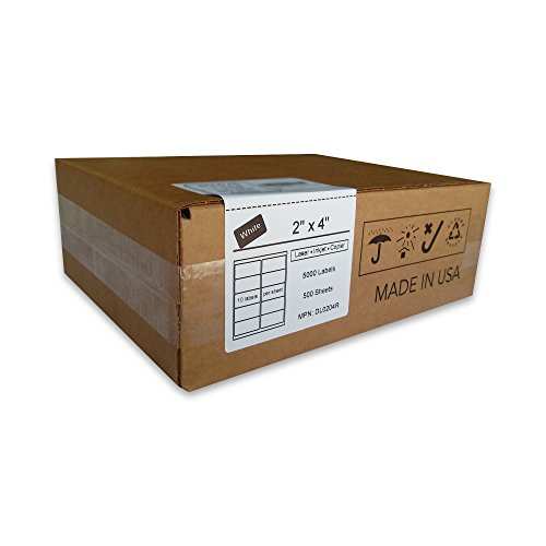 PACKZON Shipping Labels for Laser & Inkjet Printers, with Self Adhesive 2 x 4 Inch (5,000 Labels / 500 Sheets)