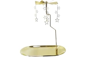 Kingnero Rotary Candle Holder with Tray Spinner Rotating Tea Light Candle Holder Glod Carousel Candle for Christmas Valentine's Day Party Decor and Gift (Oval Tray & Star)