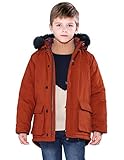 SOLOCOTE Heavyweight Winter Coats for Boys Warm Tough Thick Hooded Lined Jacket Water Resistant Windbreaker, SW18012 Orange C 7-8Y