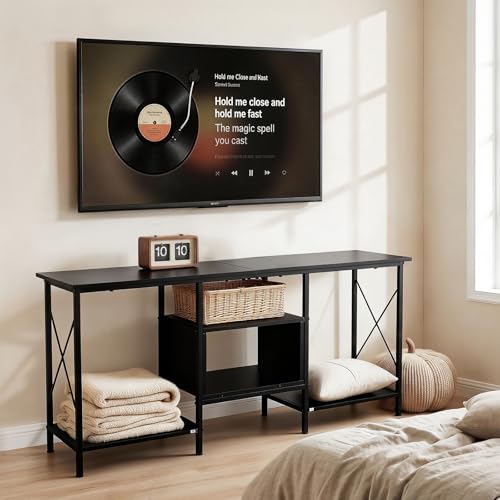 OSLIFE 120CM Muebles para TV Amplio con Cajones y Estantes Abiertos，Centro de Entretenimiento，Soporte para TV de 60/55 Pulgadas.Sala de Estar, Recámara，Estilo Industrial Moderno Vintage