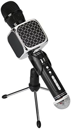 Top Best YJ-69 Portable Karaoke Microphone Bluetooth Wireless Music Player Voice Amplifier Adapter for iPhone Android Phone with Stand Disco Party Light