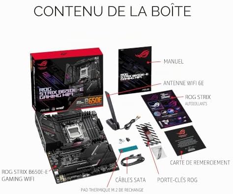 ROG STRIX B650E-E GAMING WIFI – Carte mère gaming AMD Ryzen AM5 ATX (16+2 phases d'alimentation, DDR5, 4 x M.2, PCIe 5.0, WiFi 6E, 2.5G LAN, USB 3.2 Gen 2x2 Type-C rear I/O port, Aura Sync RGB)