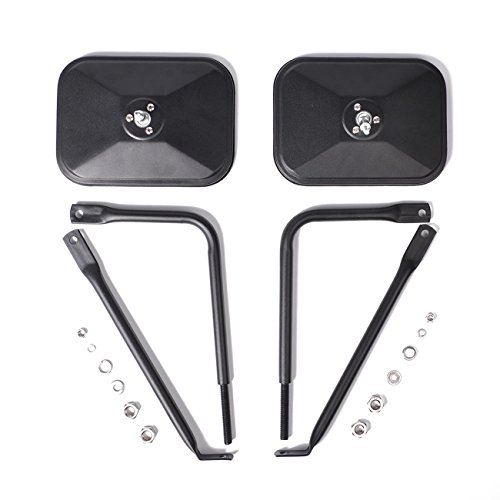 HQAP Shake-proof Off-Road Rectangular Adventure Mirrors Doorless Rear view Mirrors, Bolt-on Door Hinge Mirror Fits All Jeep Wrangler JK CJ YJ TJ - 1 Pair, Textured Black