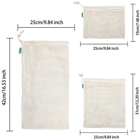 E-Know Reusable Mesh Cotton Produce Bags - 11 Pack (3 Small, 4 Medium, 3 Large, 1 Storage Bag), Plastic Free, Eco Friendly - Image 4