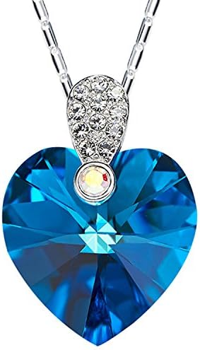 SILYHEART Blue Heart Crystal Pendant Necklace Made With Swarovski Crystals ,Love Gifts for Her Girlfriend Wife