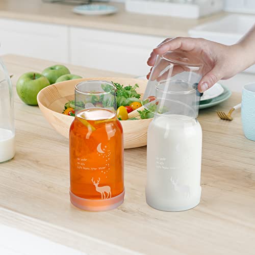 BTWD Bedside Water Carafe and Glass Set, Night Water Bediside Carafe with Glass Cup, Glass Mouthwash Dispenser for Bathroom, Nightstand Carafe with Silicone Coaster Glass Pitcher for Bedroom(18 OZ)