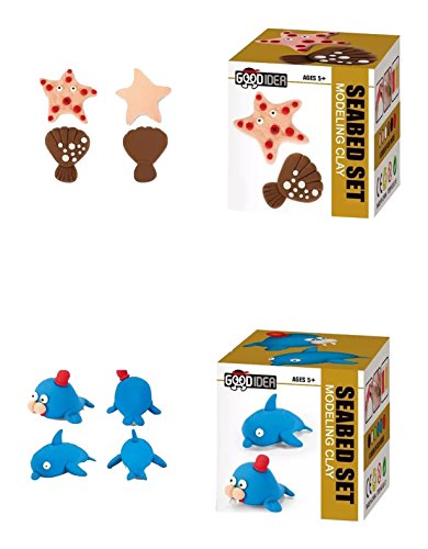 Set of 2 Air-Dry Molding play-dough kits 2-in-1 create your 3D cute sea marine mammal make a dolphin or a a starfish - fun arts & craft kid's artist toy project Clay modeling and sculpting play-set