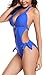 Eomenie One Piece Swimsuits for Women Cutout Tie Back and Side Monokini Halter Bathing Suits Plunge Slimming Swimwear Royal Blue