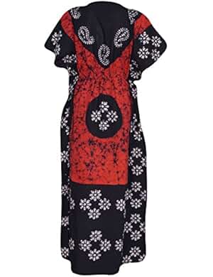 Mogul Women's Caftan Dress Bohemian Batik Print Cotton Kaftan Dress XXXL