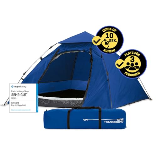 Lumaland Pop Up Camping Zelt | 2-3 Personen Kuppelzelt 215 x 195 x 120 cm| 4 Jahreszeiten Igluzelt | Outdoor Trekking & Festival Wurfzelt | Leicht, Wa