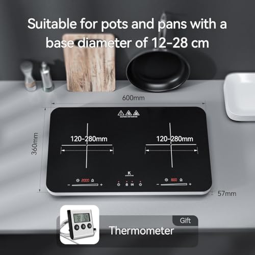 COOKNANO Induction Hob, 3600W, Double Induction Hob with Independent Control, 20 Temperature Levels, 6 Hour Timer