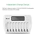BONAI 8 Bay Smart LCD Battery Charger for AA AAA NiMH NiCD Rechargeable Batteries with Discharge Function and AC Wall Adapter