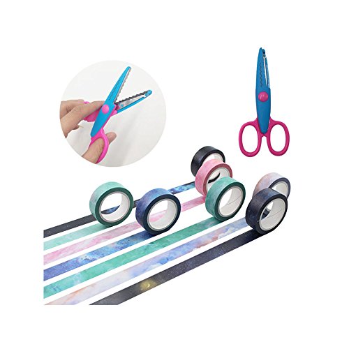 7 Pack Decorative Craft Washi Tape Hand To Tear DIY adhesive paper masking tapes,Serrated scissors.