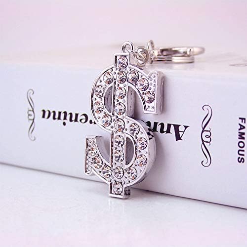 Jzcky Shzrp Cute Dollar Sign Crystal Rhinestone Fashion Keychain Key Chain Sparkling Key Ring Charm Purse Pendant Handbag Bag Decoration Holiday Gift