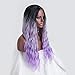 YUNKAI Light Purple 3 Tones Ombre Hair Wig For Black Women Dark Roots Natural Wavy Purple Wig With Parting Colorful Cosplay Costumes Curly Wigs Long Wigs 26inches