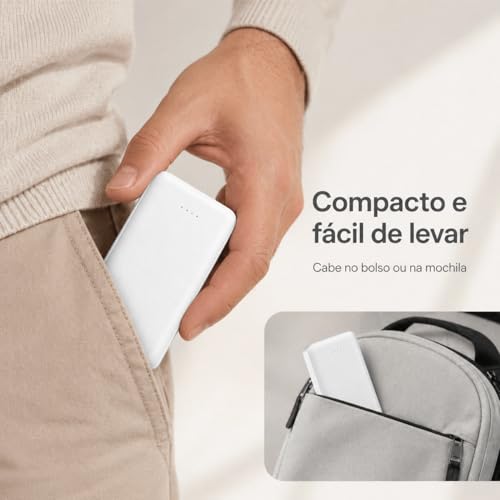 Power Bank Carregador Portátil Universal 10000mAh com Cabos Integrados USB-A, USB-C (Type-C), Micro-USB e USB-Light Carregamento Rápido Bateria Externa Compacta para Celular Android iOS(Branco)