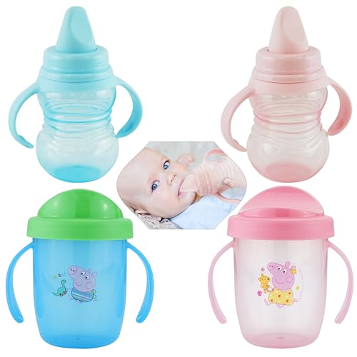 HOVUK Kids Sippy Cup 290ml - 1x Random Colour, BPA Free Beaker for Children, Twin Handle Plastic Cup for Independent Drinking, Non Spill Sippy Bottle for Kids 6+M
