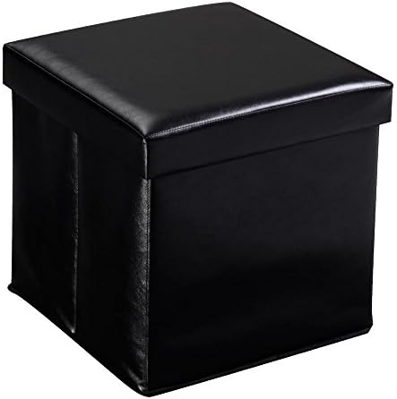 Folding Cube Faux Leather Pouffe Storage Seat Footstools Black Color