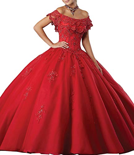 Meledy Women's Girls' Ball Gown Beads Quinceanera Dress Lace Prom Gowns Sweet 16