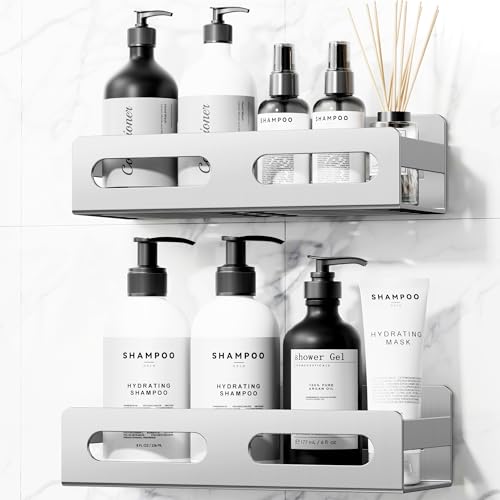 AIKER Bathroom Shelf, Improved Version of Original Design, Beautiful/Thick/Super Good/Stable Shower Shelf Without Drilling, Stainless Steel Its 304 Shelves Self-adhesive and Pre-Drilled Bathroom